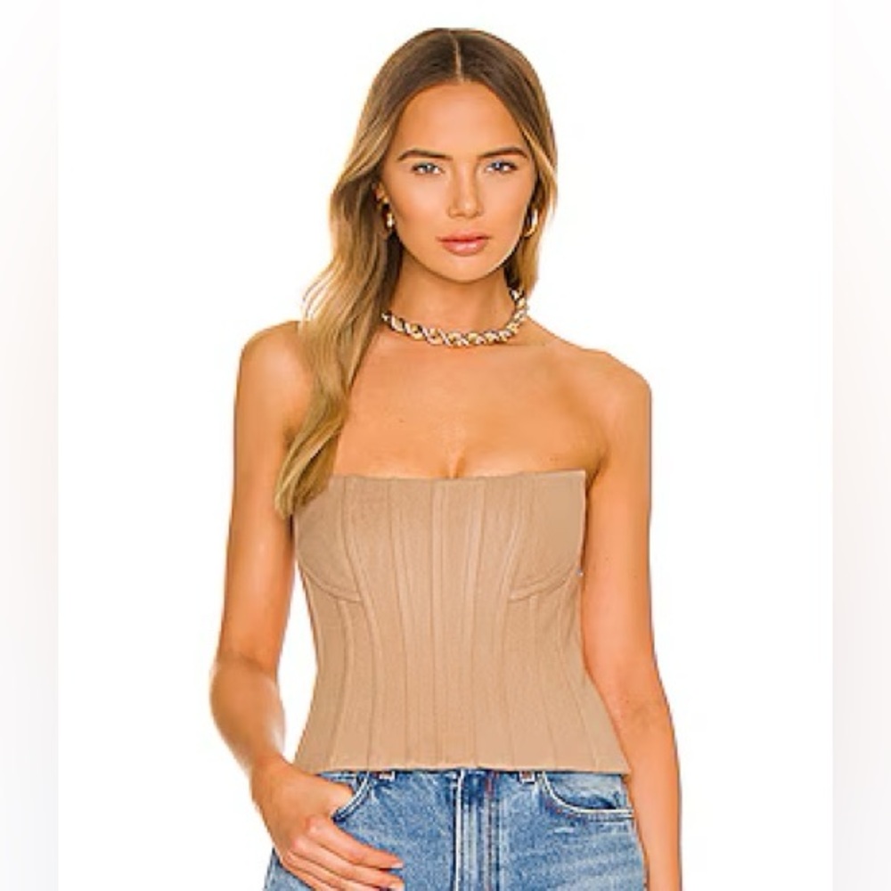 Revolve LPA Corset Camel Maddalena Strapless Top Structured Chic Size Small